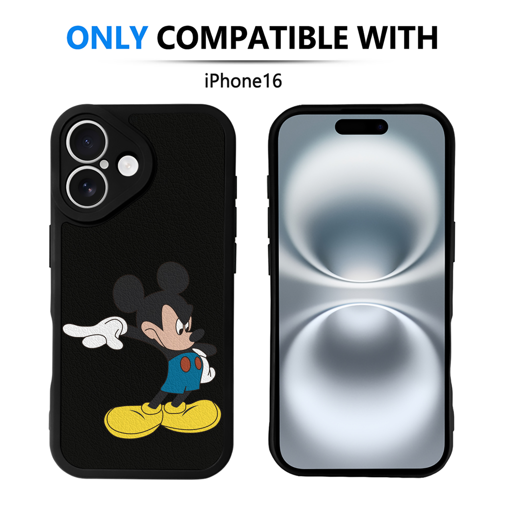 （画像用） ミッキーマウス Mickey Mouse 【iPhone 16シリーズ対応】シリコンスマホケース（レザー調） 材質：シリコン